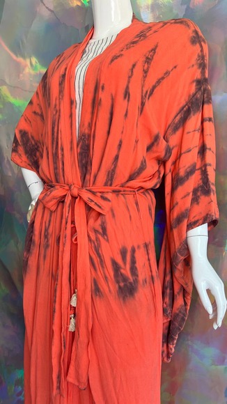 NWT Orange Tie Dye Tie Waist Duster - Picture 6 of 13